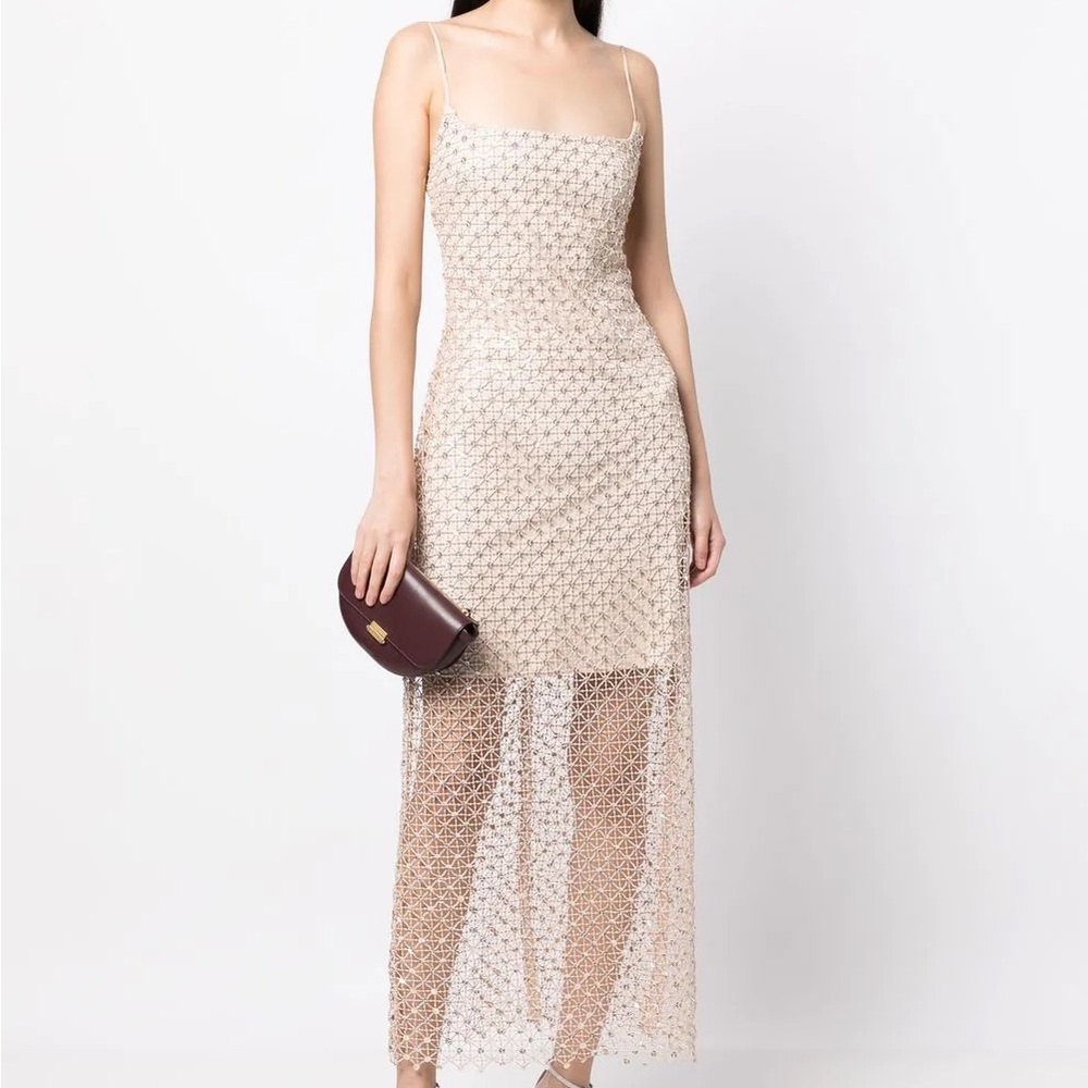 MANNING CARTELL SIZE 8 AU Crochet Sequins Slip Dress Buff